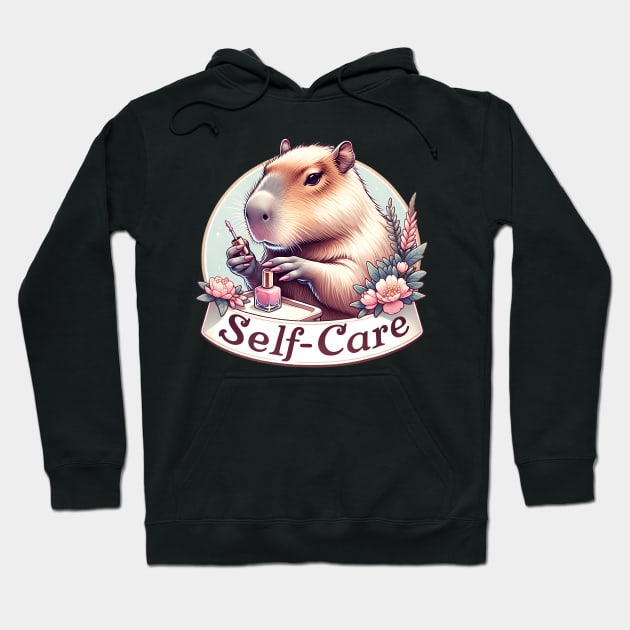 Self-care Capybara Painting Nails Hoodie by TheCloakedOak